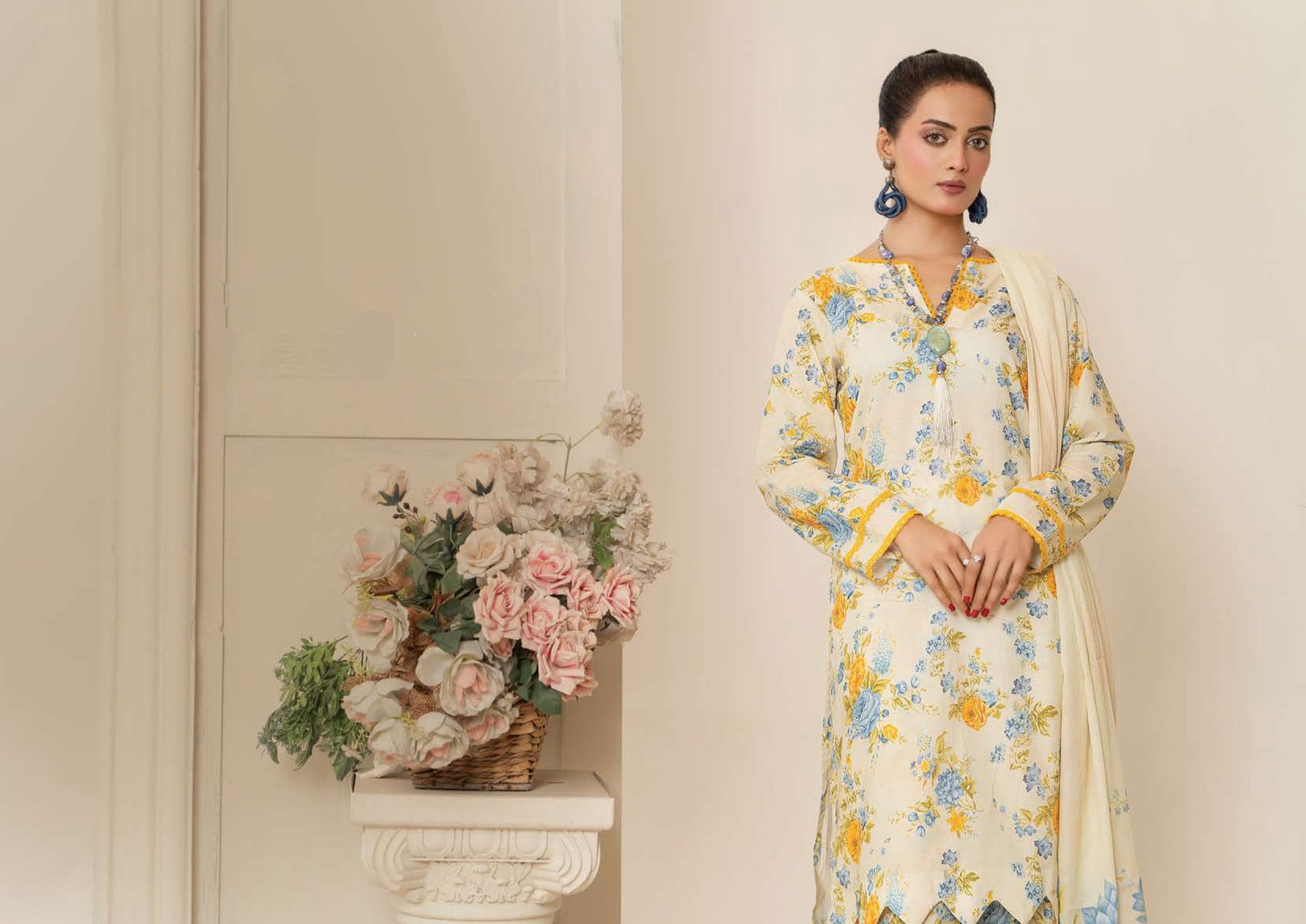 Pakistani Sana Samia by Lala Unstitched Three Piece - Lush Yellow 1