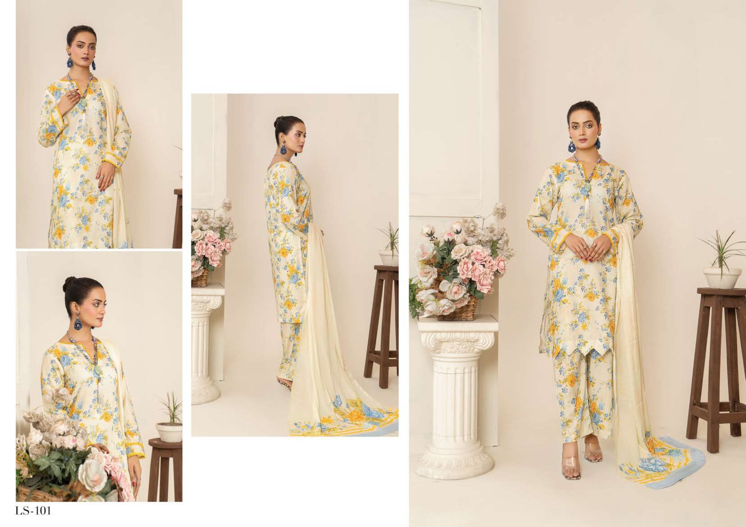 Pakistani Sana Samia by Lala Unstitched Three Piece - Lush Yellow 2