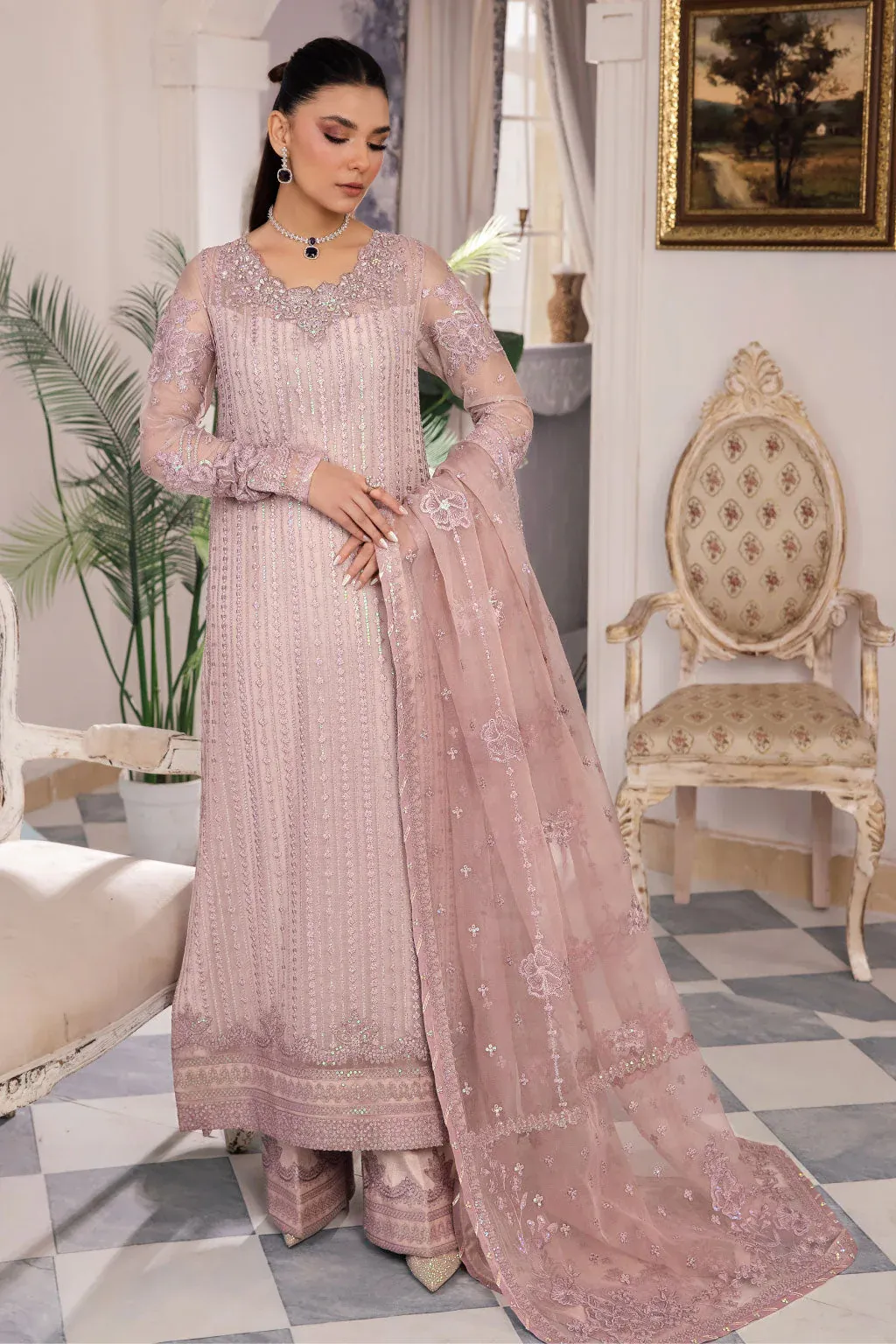 Pakistani Iznik Chinon Unstitched Luxury Chiffon Three Piece - Rose Fog 3