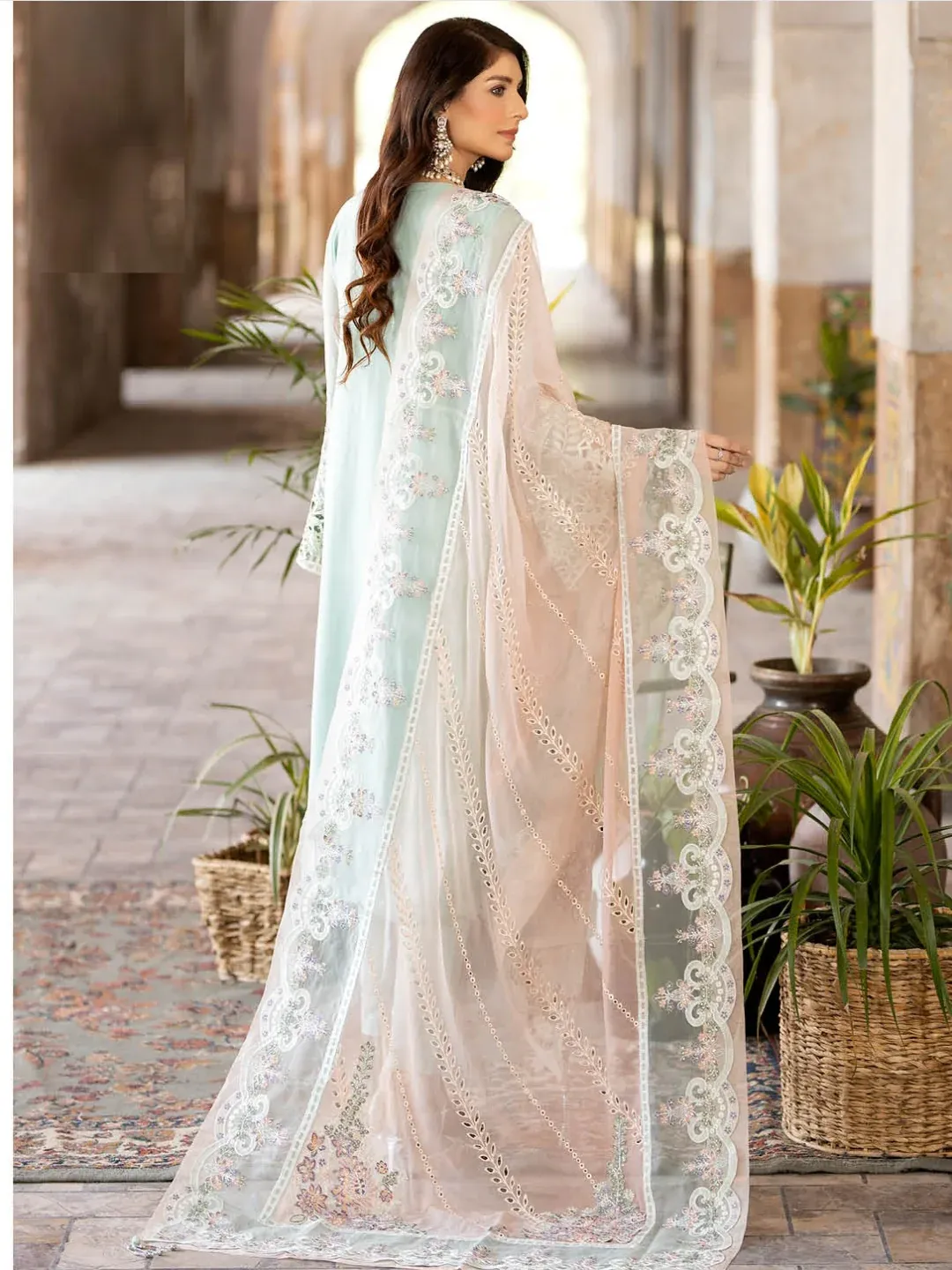 Pakistani Noor Embroidered Unstitched Chiffon Three Piece - Opal 2