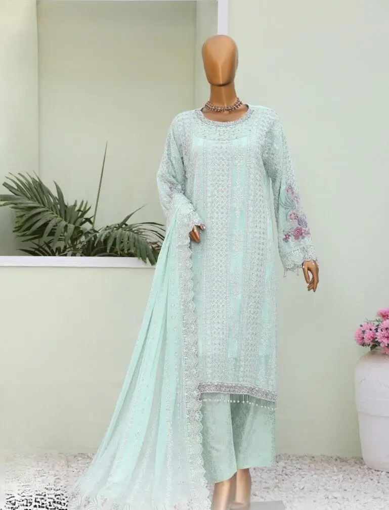 Pakistani Lavish Heavy Embroidered Unstitched Organza Three Piece - Nebula 1