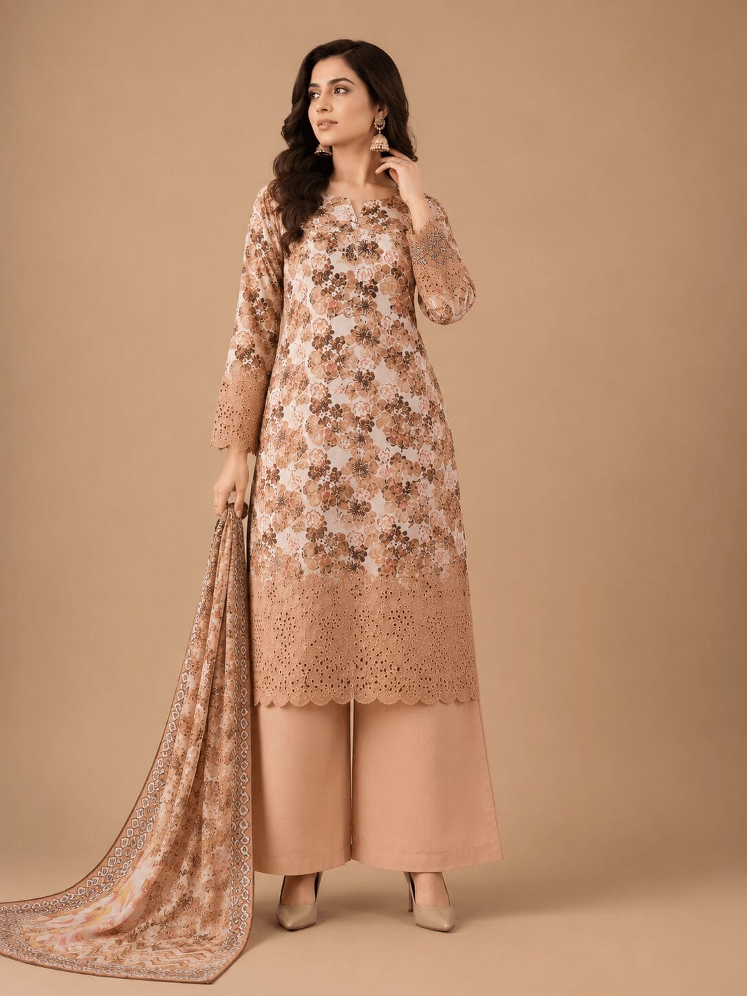 Winner Beige Floral Chikankari Salwar Kameez 1