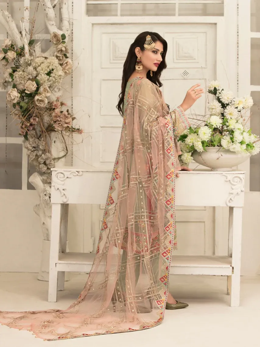 Pakistani Tasavvur Unstitched Luxury Chiffon Three Piece - Green Smoke 2