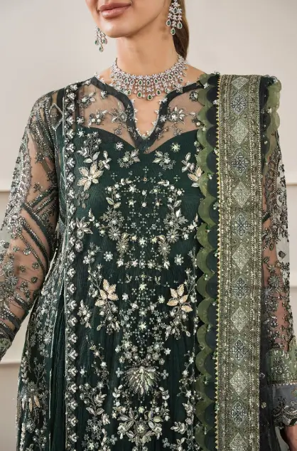 Pakistani Chantelle By Baroque Unstitched Luxury Chiffon Three Piece - Olive Haze 3