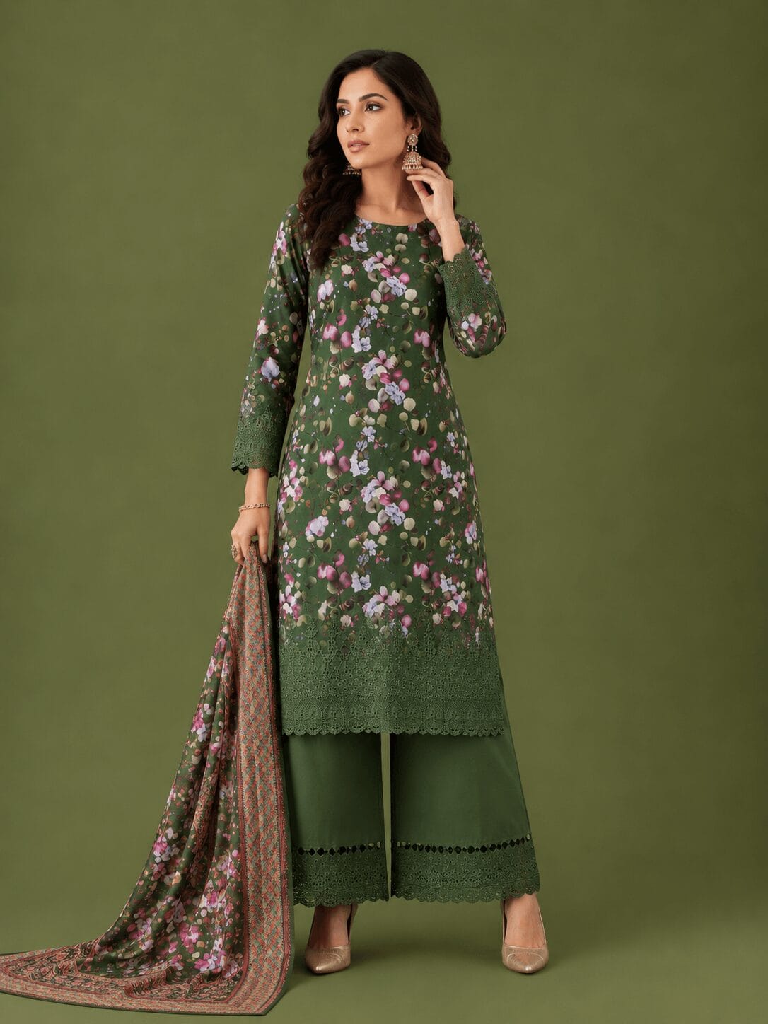 Winner Hot Pink Floral Chikankari Salwar Kameez