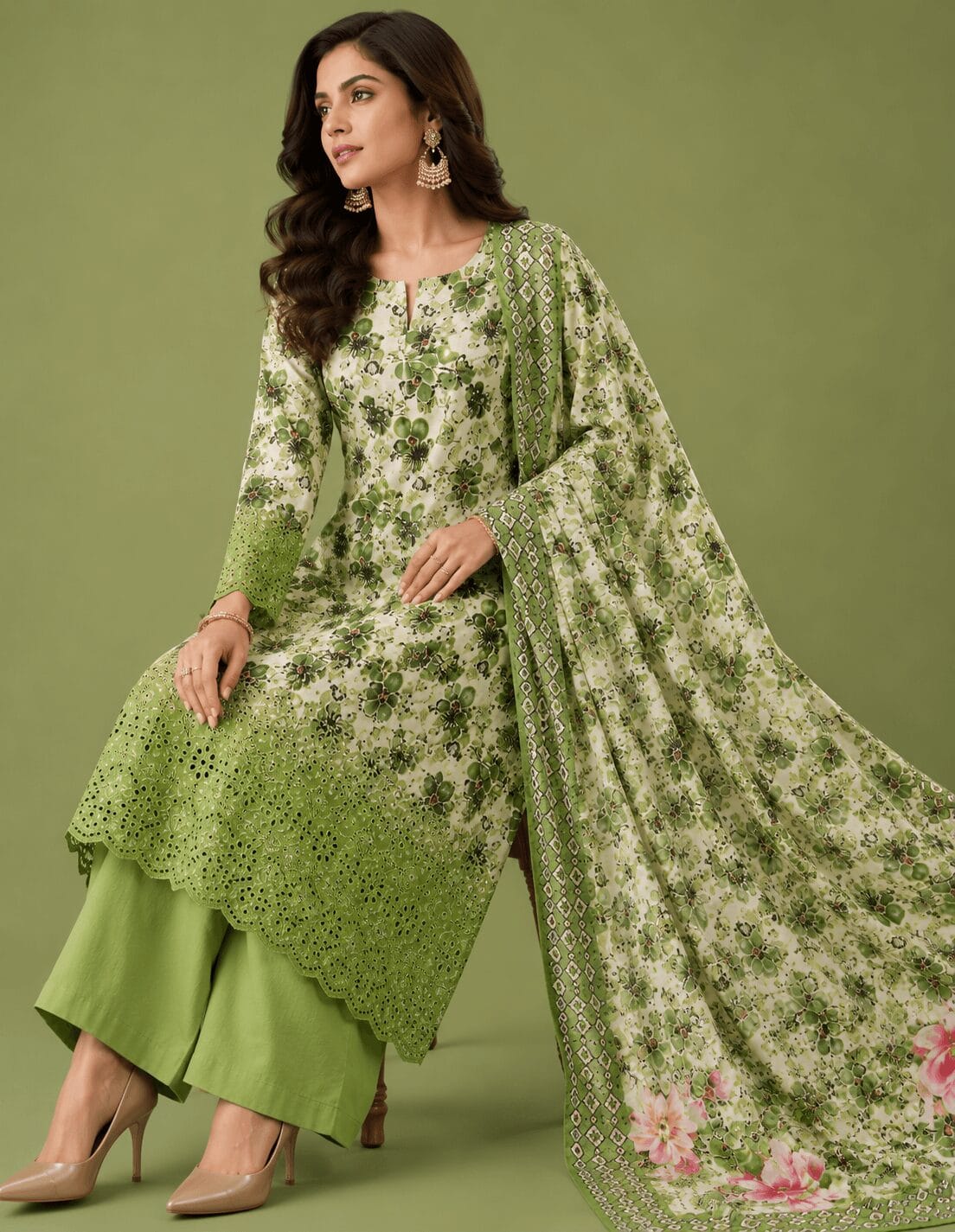 Winner Lime Green Floral Chikankari Salwar Kameez 2