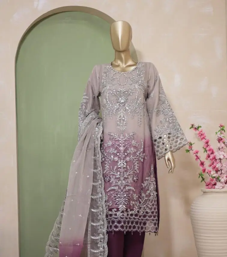 Pakistani Lavish Heavy Embroidered Unstitched Organza Three Piece - Eclipse 1