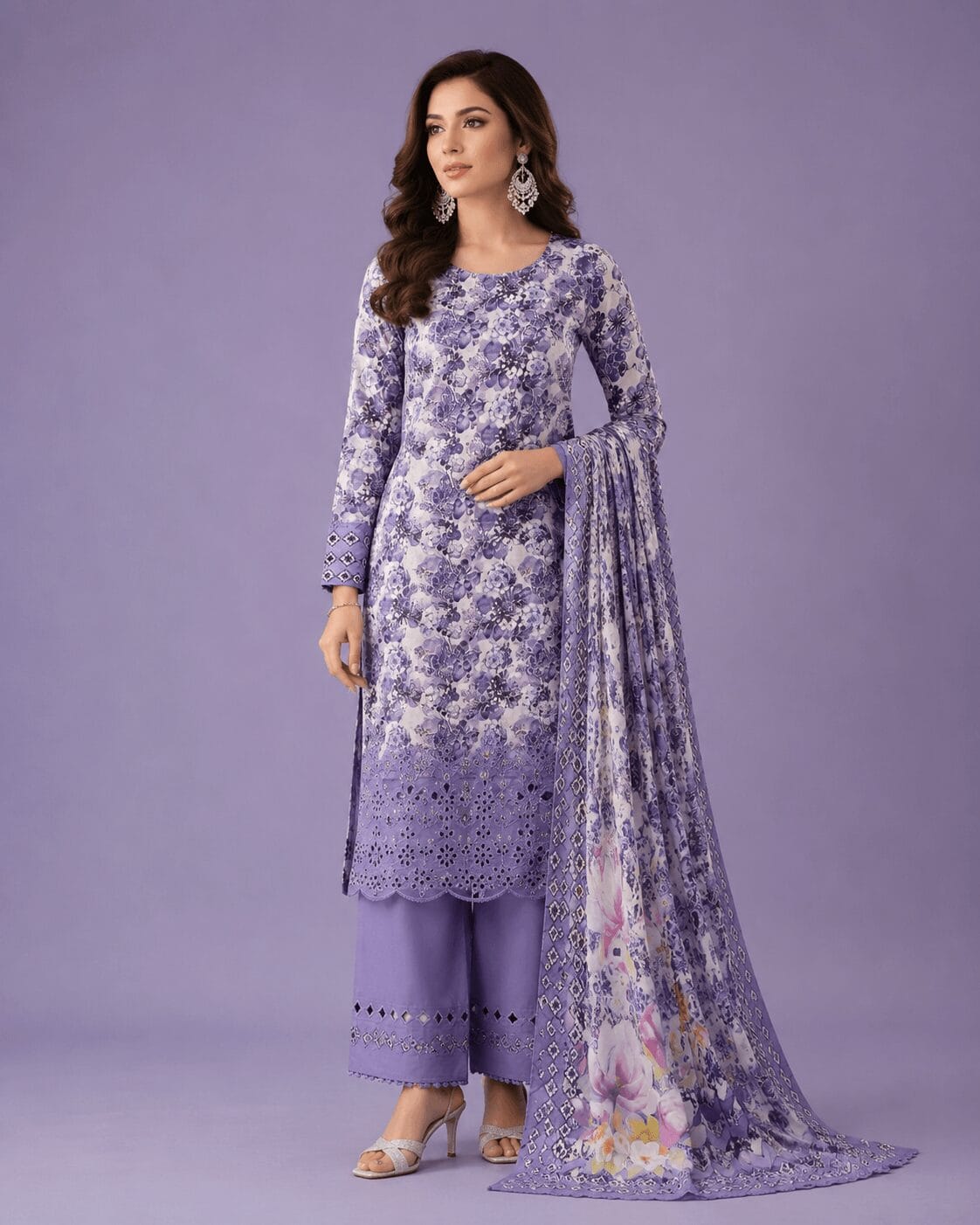 Winner Lavender Floral Chikankari Salwar Kameez 1