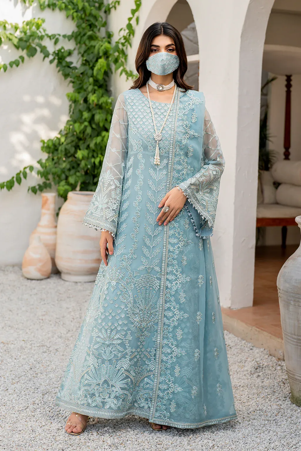 Pakistani Shareef Khanani Unstitched Luxury Chiffon Three Piece - Glacier 1