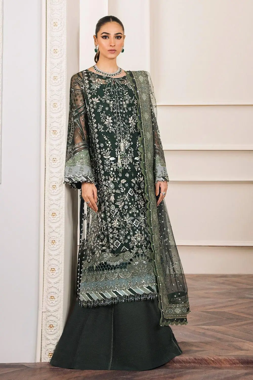 Pakistani Chantelle By Baroque Unstitched Luxury Chiffon Three Piece - Olive Haze 4