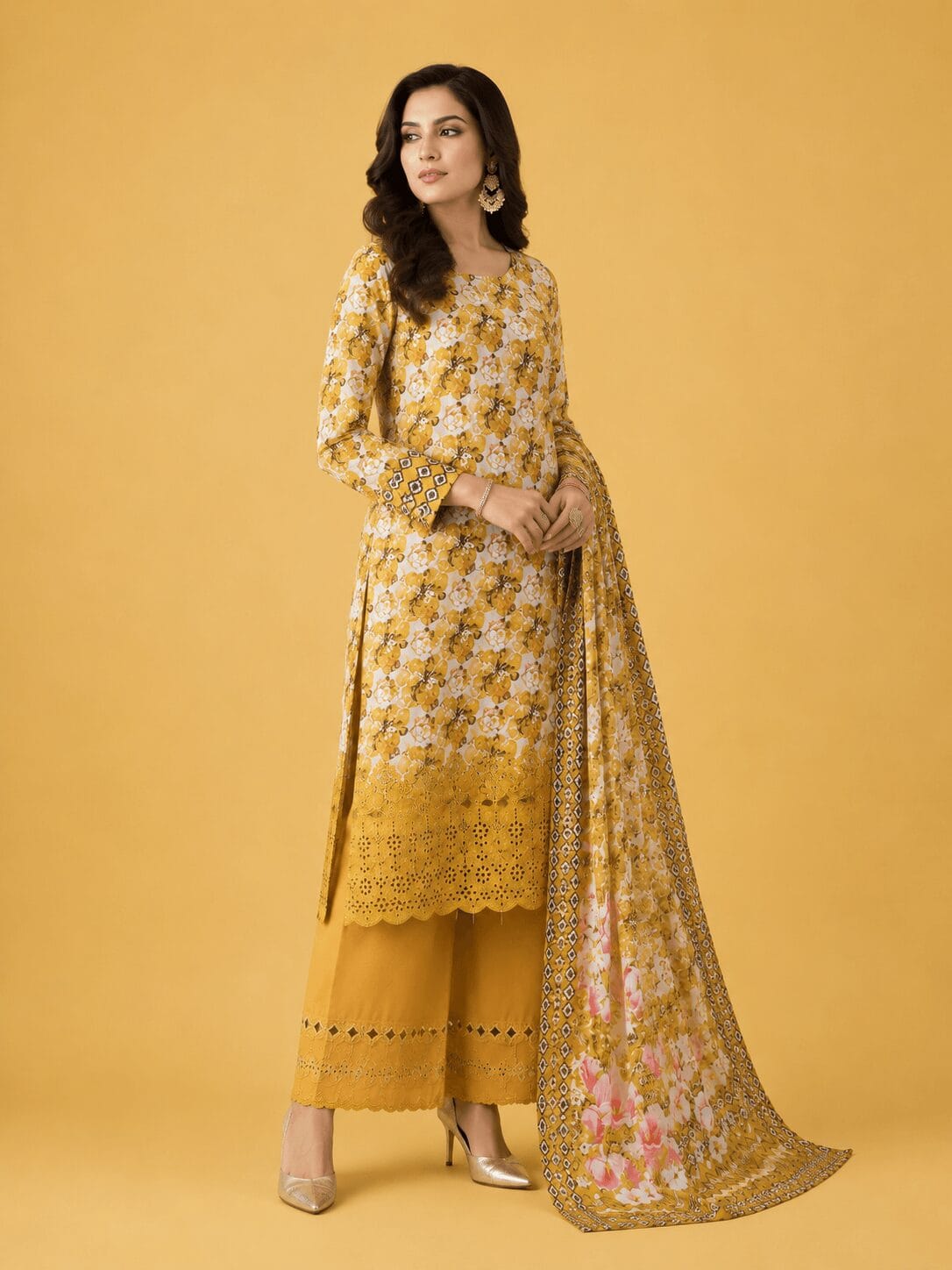 Winner Mustard Yellow Floral Chikankari Salwar Kameez 2