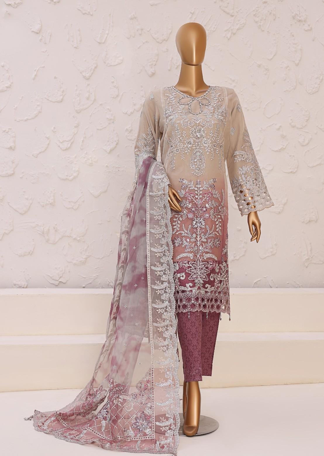 Pakistani Lavish Heavy Embroidered Unstitched Organza Three Piece - Santa 1