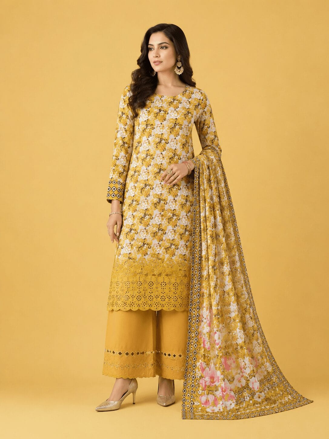 Winner Mustard Yellow Floral Chikankari Salwar Kameez 1