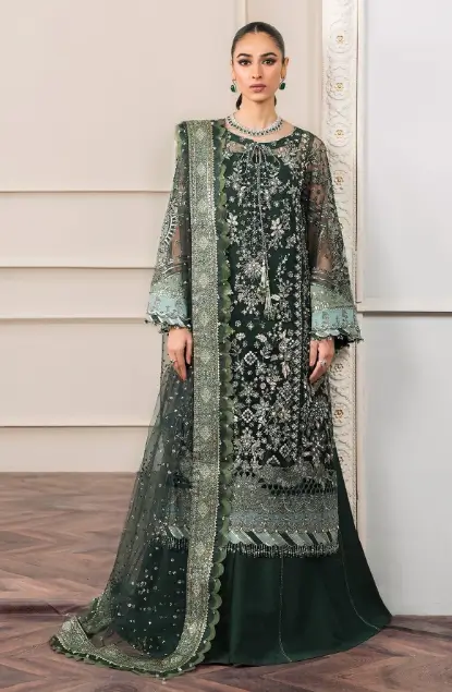Pakistani Chantelle By Baroque Unstitched Luxury Chiffon Three Piece - Olive Haze 1
