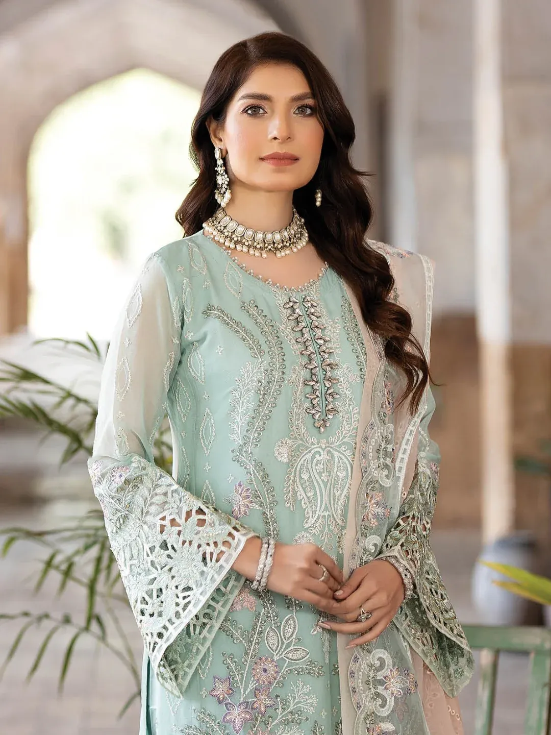 Pakistani Noor Embroidered Unstitched Chiffon Three Piece - Opal 3