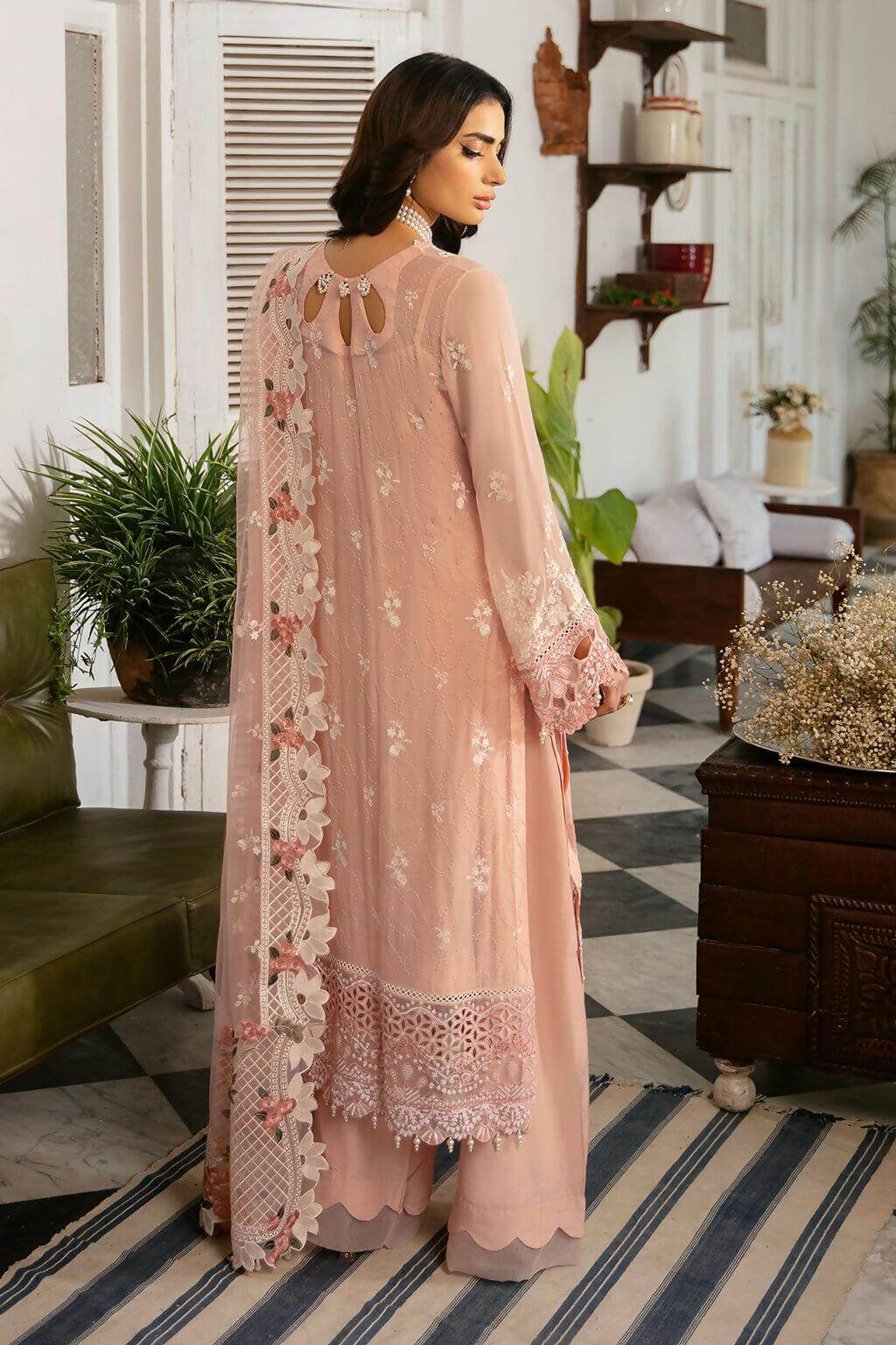 Pakistani Dastak by Ramsha Embroidered Chiffon Unstitched Three Piece - Tacao 5