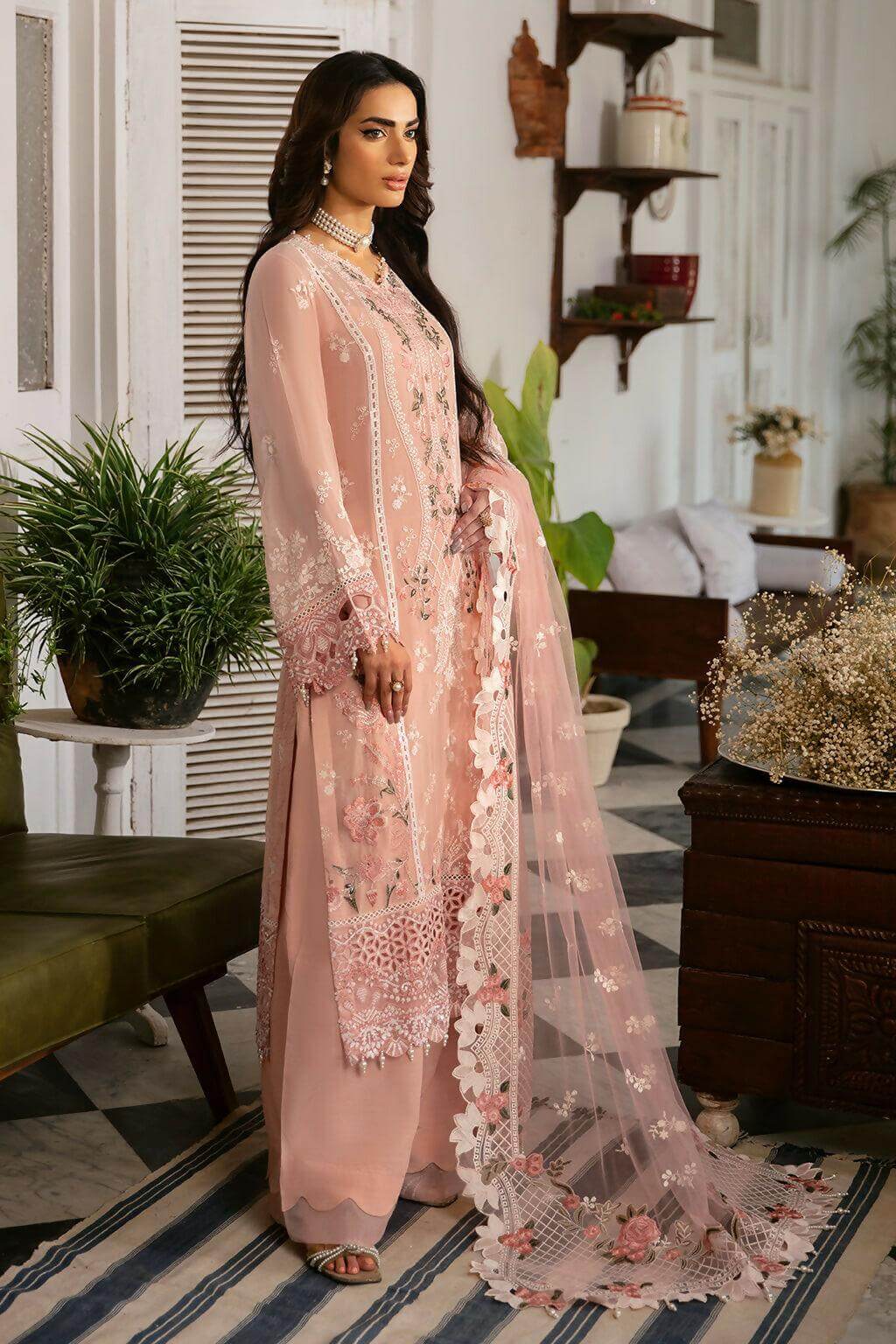 Pakistani Dastak by Ramsha Embroidered Chiffon Unstitched Three Piece - Tacao 3