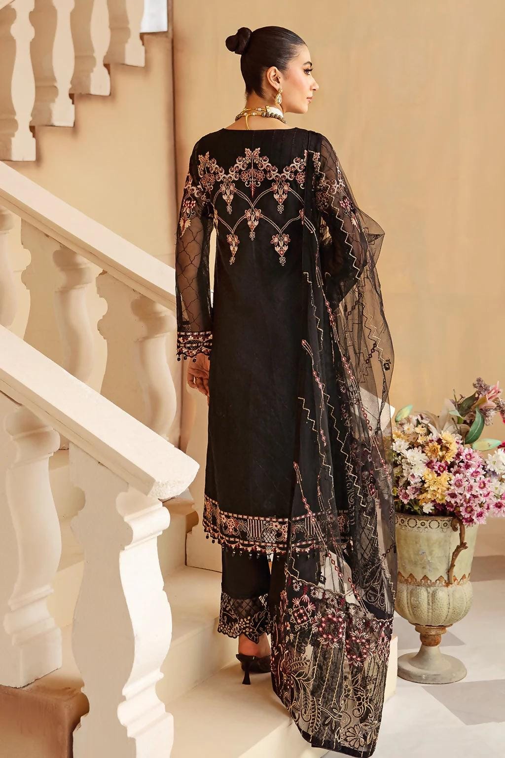 Pakistani Minhal by Ramsha Embroidered Organza Unstitched Three Piece - Dark 2
