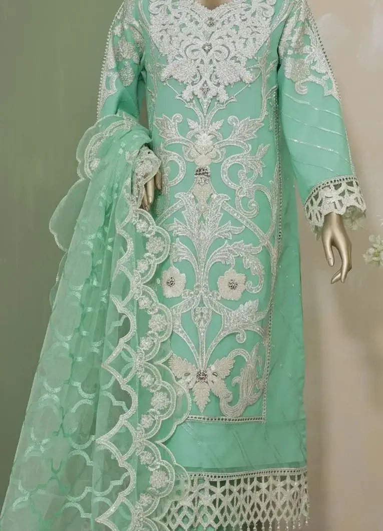 Pakistani Lavish Karchupi Worked Unstitched Organza Three Piece - Neptune 2