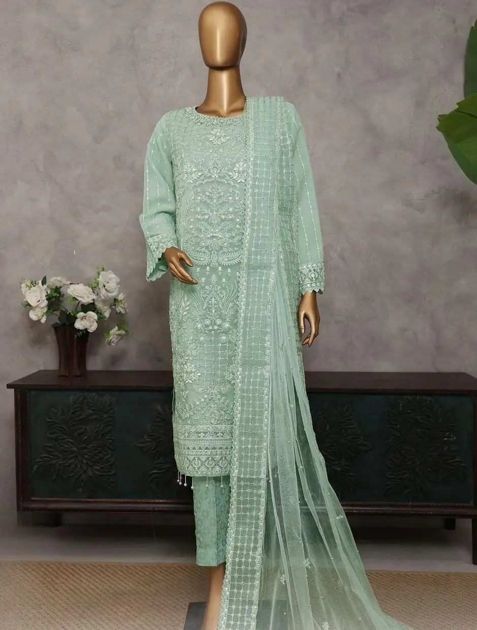 Pakistani Lavish Karchupi Worked Unstitched Organza Three Piece - Cascade 1