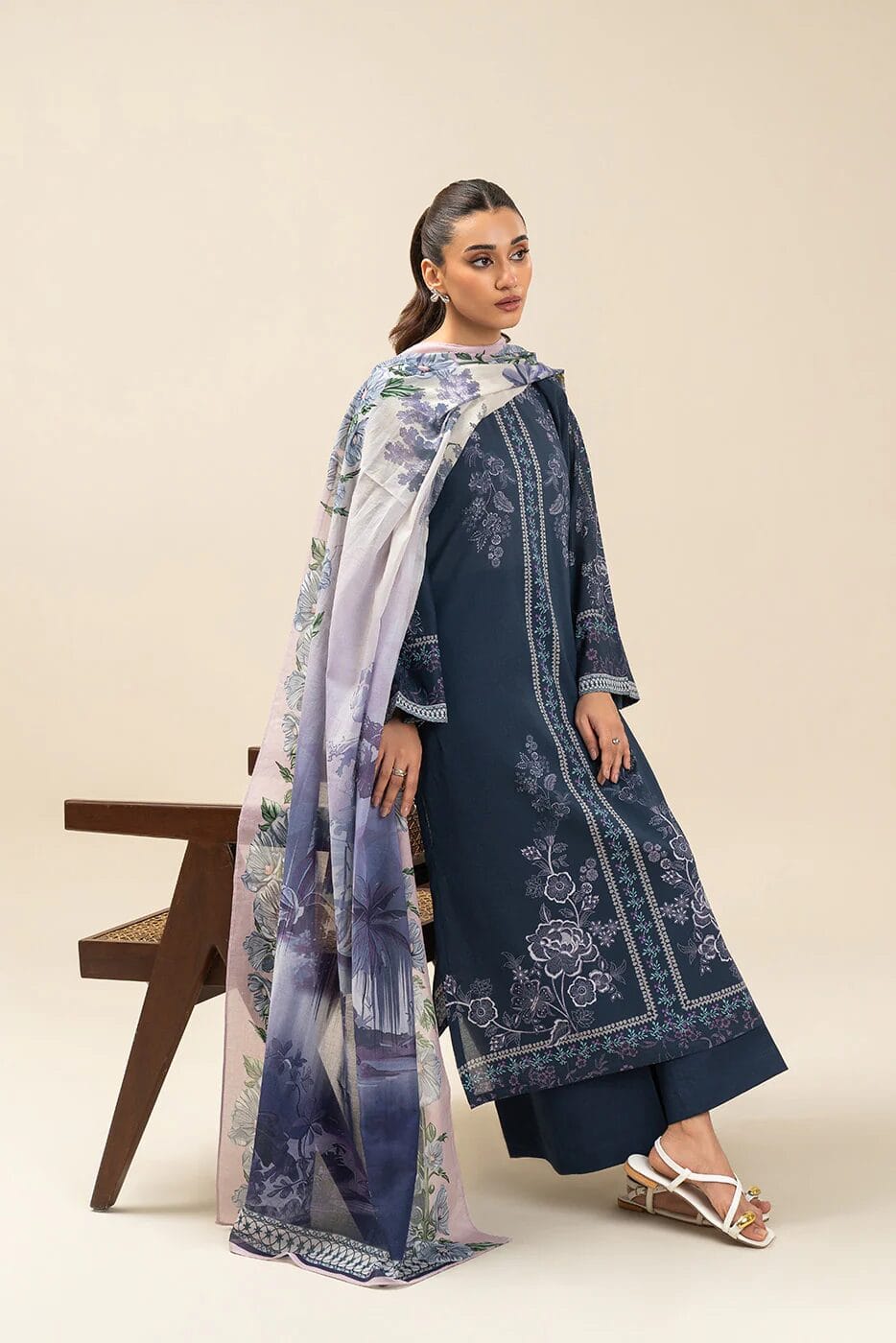 Pakistani Beechtree Lawn Unstitched Three Piece - Cobalt Blue 1