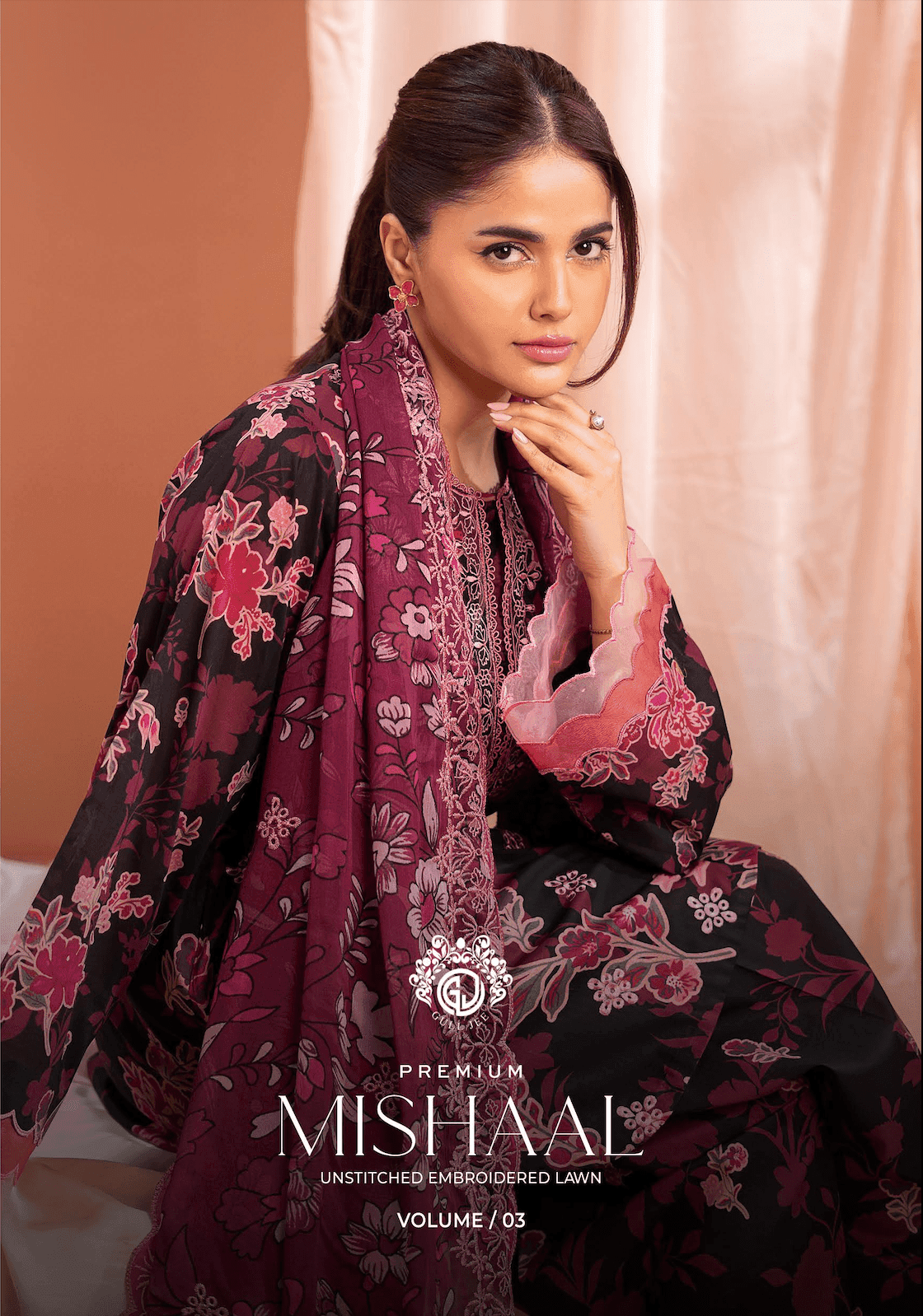 Pakistani Mishaal V3 by Gulljee Unstitched Three Piece - Black Plum Magenta 3