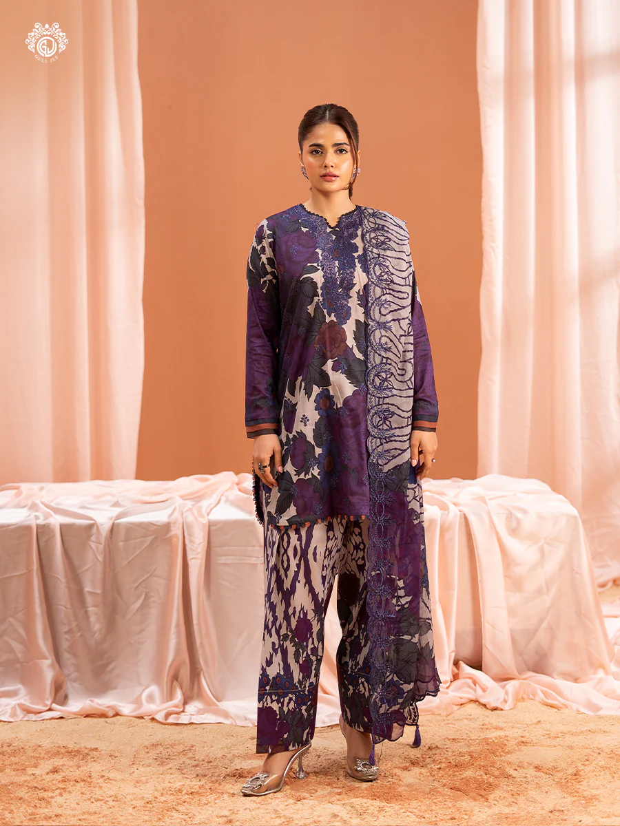 Pakistani Mishaal V3 by Gulljee Unstitched Three Piece - Violet Hue 1
