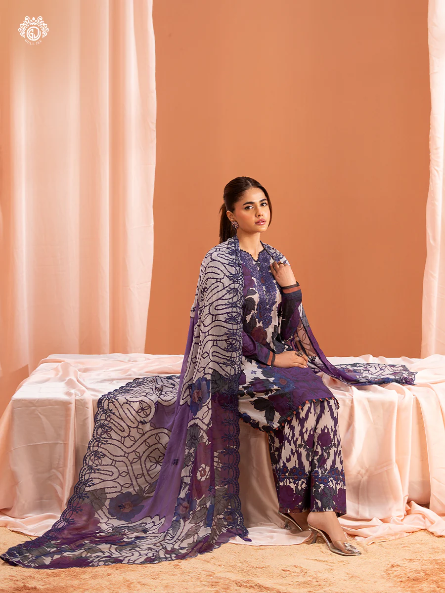 Pakistani Mishaal V3 by Gulljee Unstitched Three Piece - Violet Hue 3