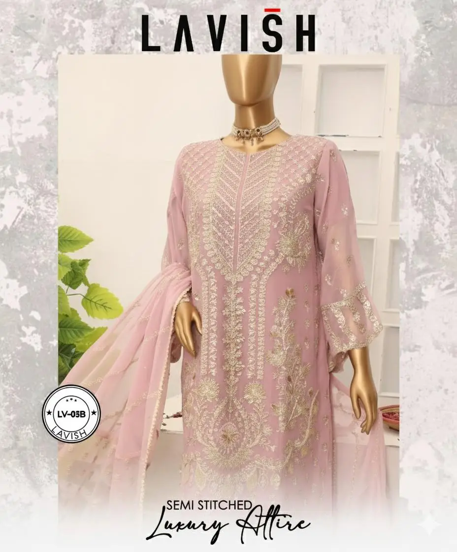 Pakistani Lavish Karchupi Worked Unstitched Organza Three Piece - Petite Orchid 2