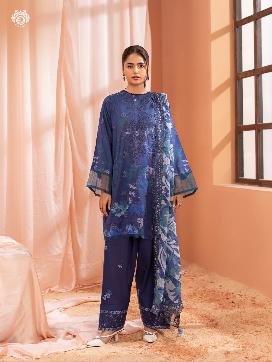 Pakistani Mishaal V3 by Gulljee Unstitched Three Piece -Sapphire Blue 1
