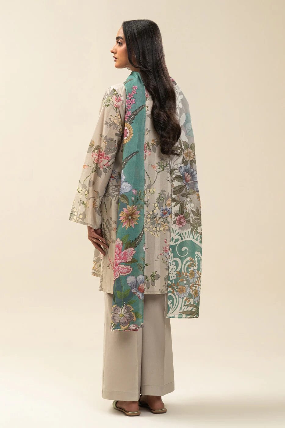 Pakistani Beechtree Lawn Unstitched Three Piece - Beige 3