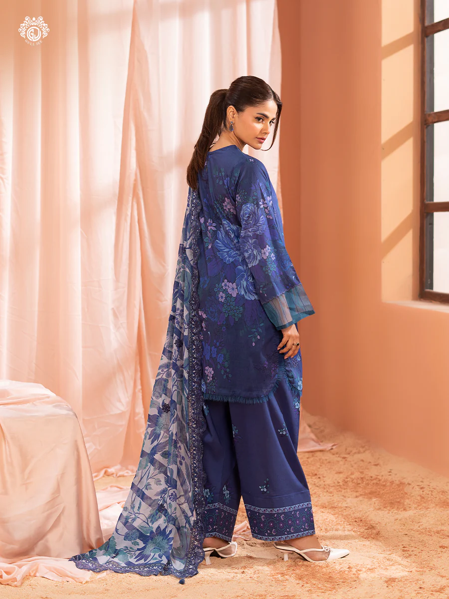 Pakistani Mishaal V3 by Gulljee Unstitched Three Piece -Sapphire Blue 2