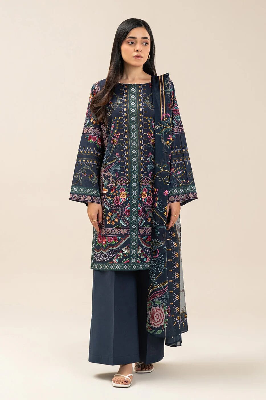 Pakistani Beechtree Lawn Unstitched Three Piece - Royal Navy 2