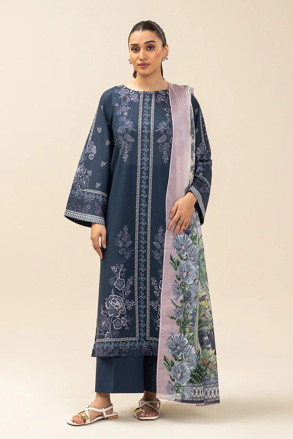 Pakistani Beechtree Lawn Unstitched Three Piece - Cobalt Blue 3