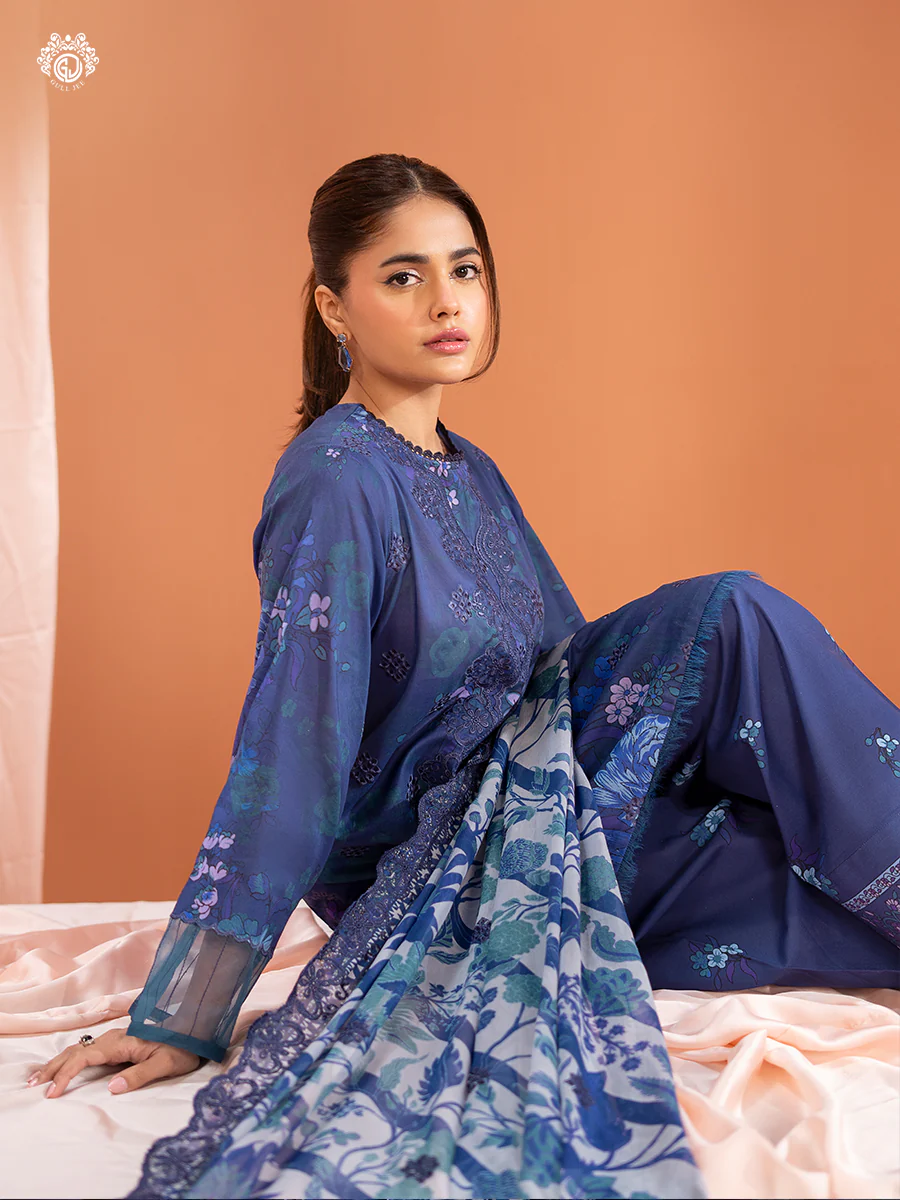 Pakistani Mishaal V3 by Gulljee Unstitched Three Piece -Sapphire Blue 3
