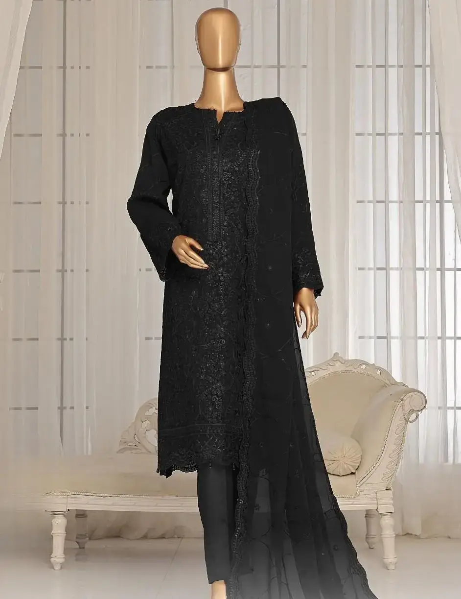 Pakistani Lavish Karchupi Worked Unstitched Chiffon Three Piece - Dark 1