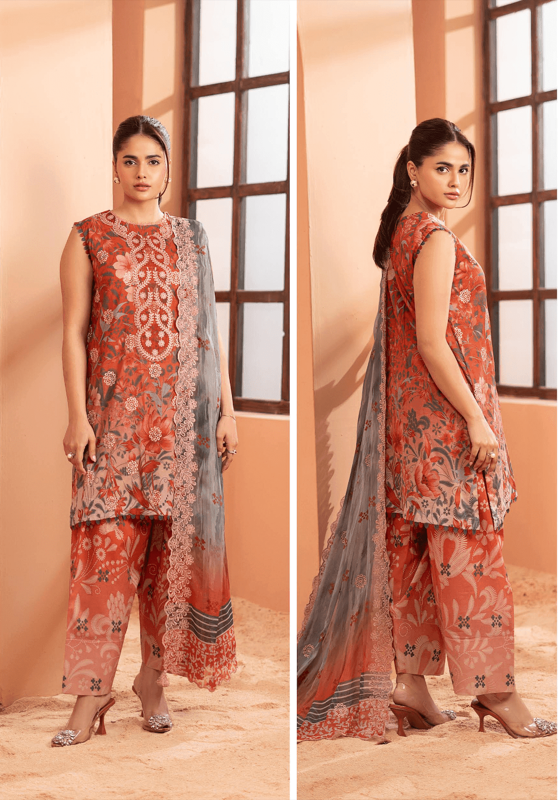 Pakistani Mishaal V3 by Gulljee Unstitched Three Piece -Orange Rust 2