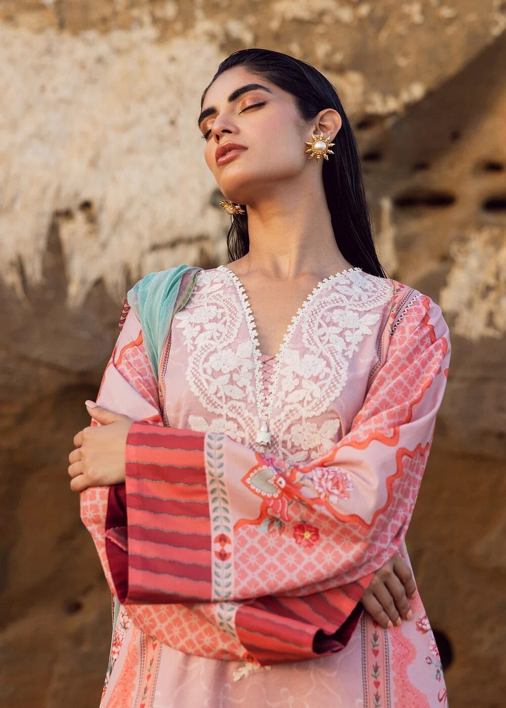 Sadaf Fawad Khan Unstitched Lawn Three Piece - Pink 6