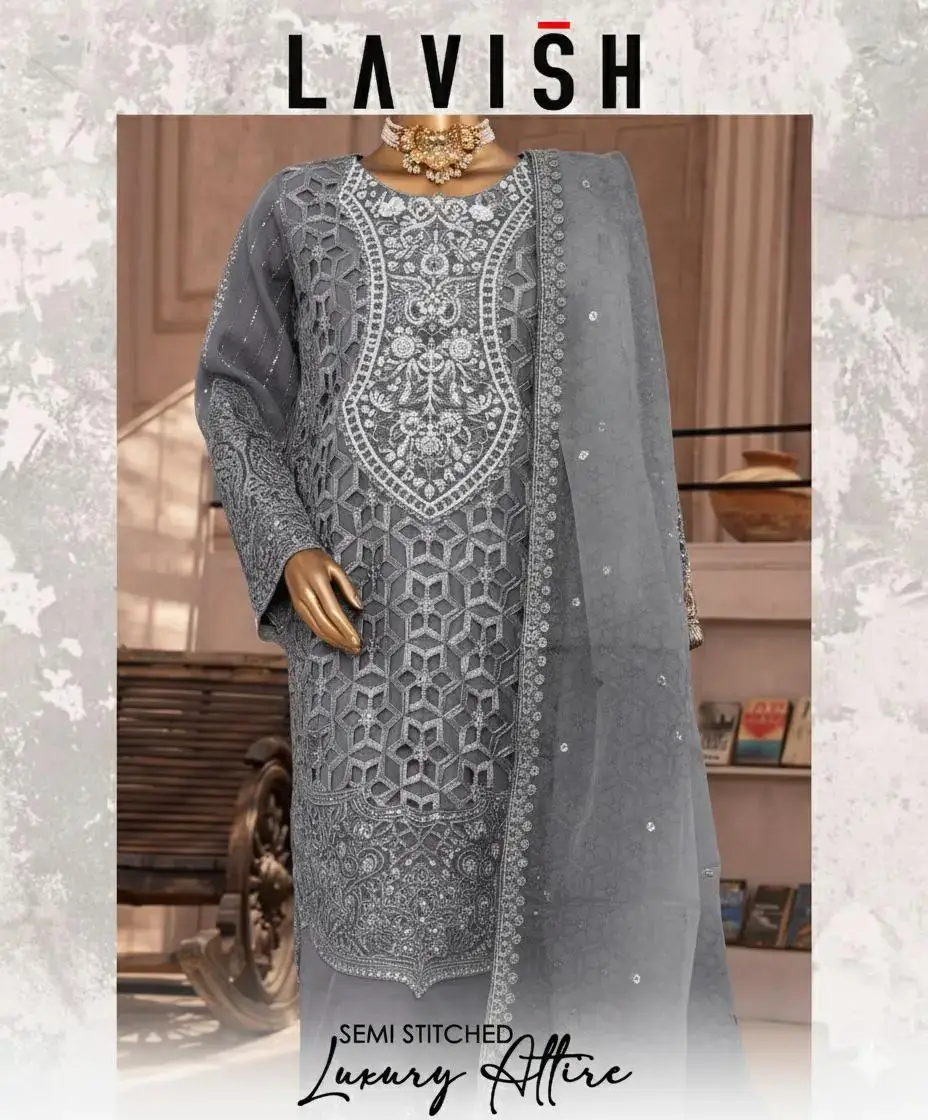 Pakistani Lavish Karchupi Worked Unstitched Organza Three Piece - Flint 2