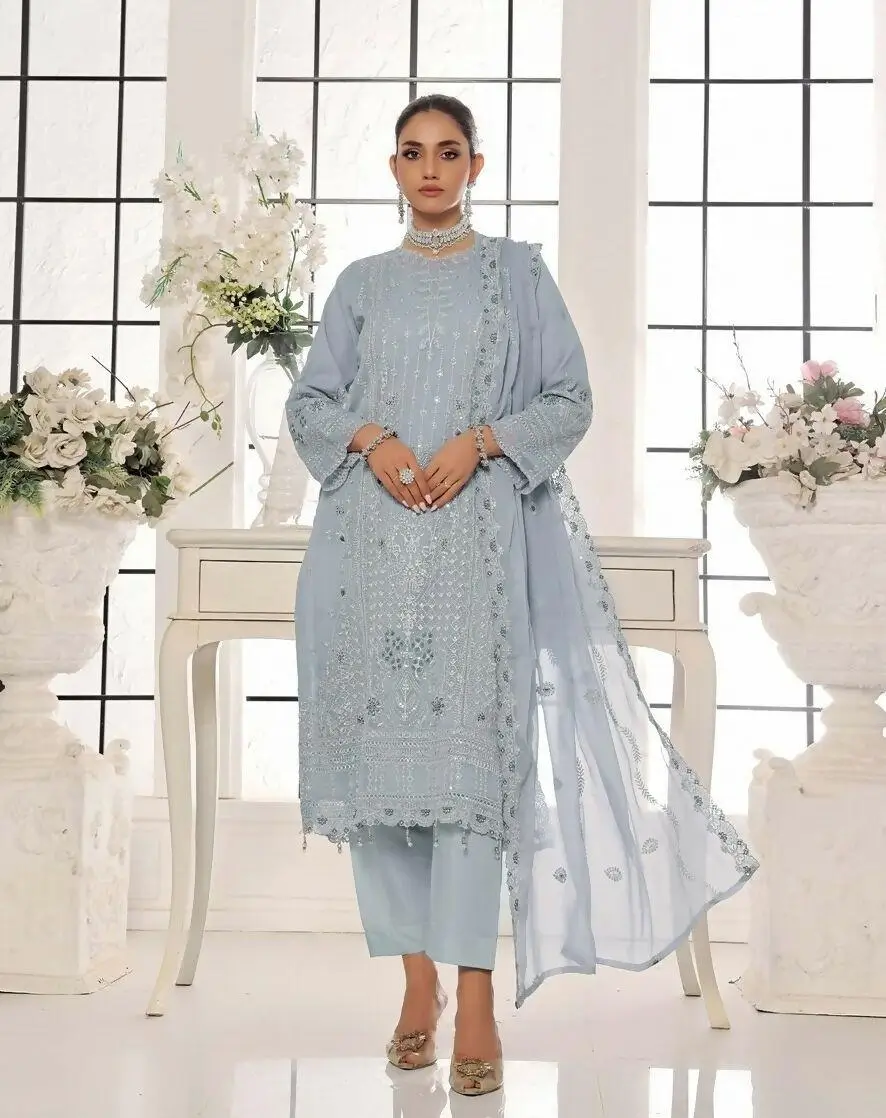 Pakistani Bin Hameed Horain Luxury Embroidered Unstitched Chiffon Three Piece - Cascade 1