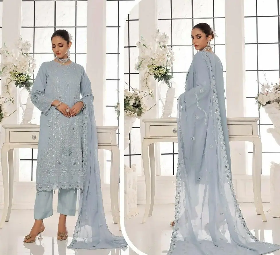 Pakistani Bin Hameed Horain Luxury Embroidered Unstitched Chiffon Three Piece - Cascade 2
