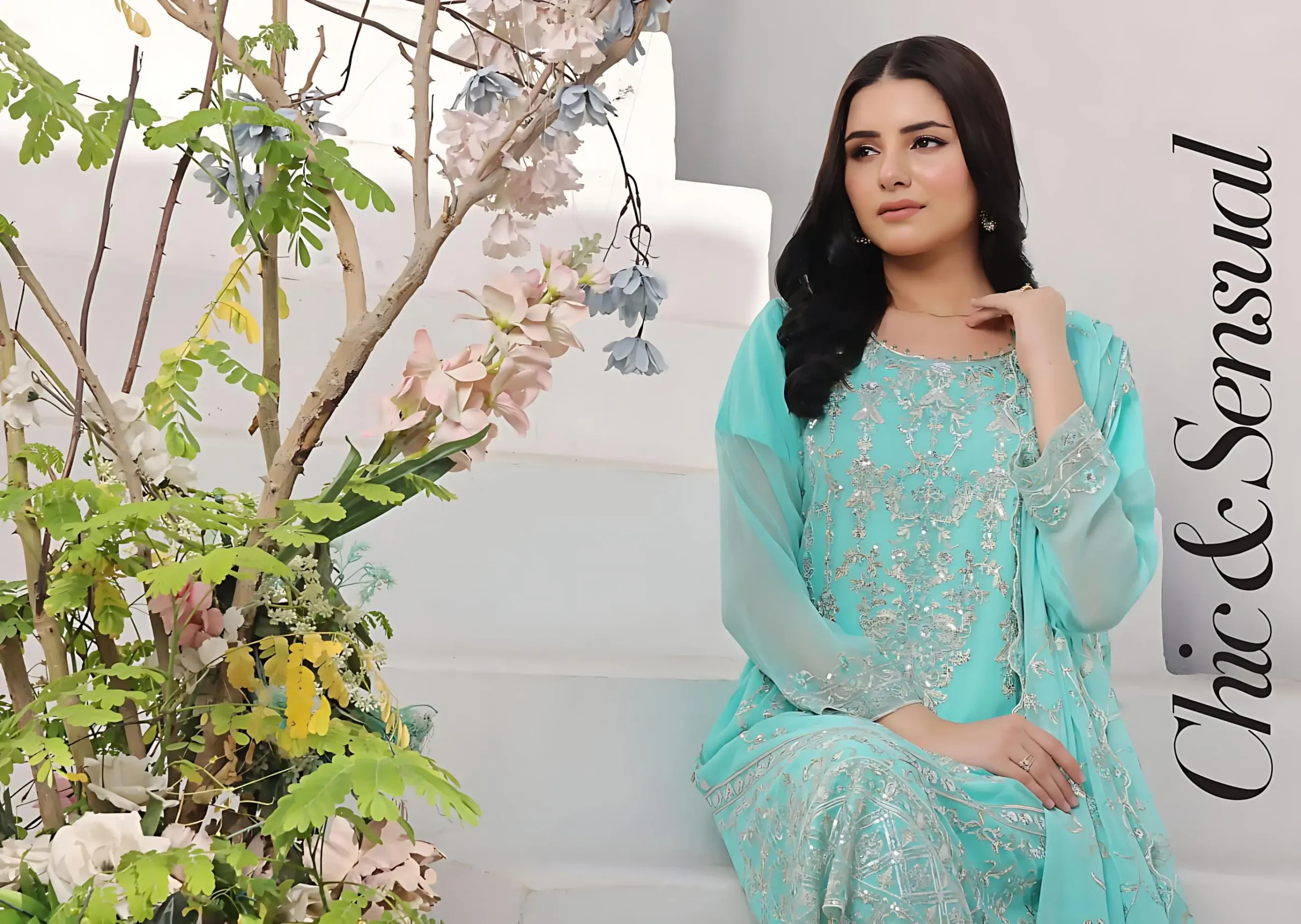 Pakistani Bin Hameed Middhat Embroidered Unstitched Chiffon Three Piece - Downy 3