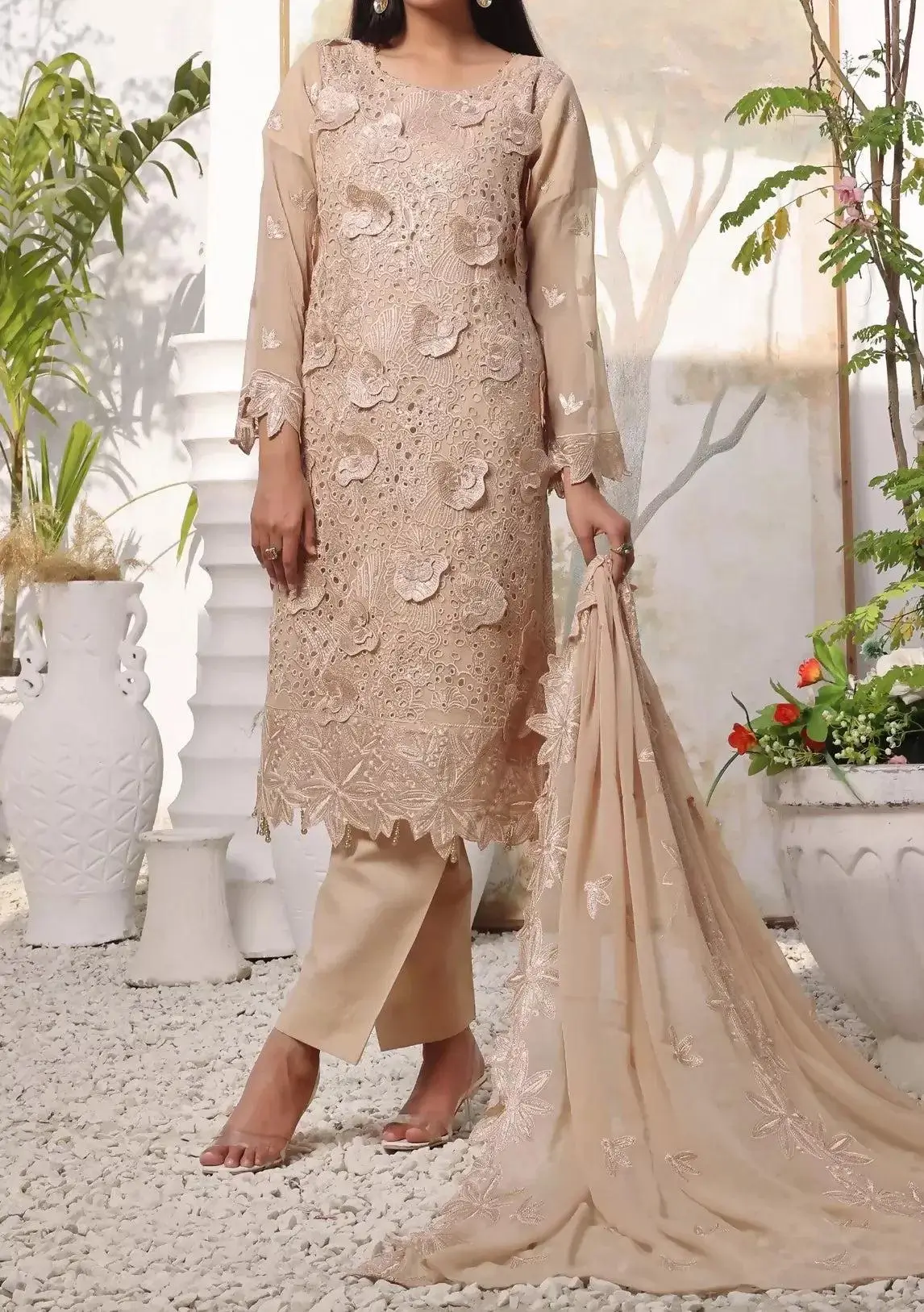 Pakistani Bin Hameed Middhat Embroidered Unstitched Chiffon Three Piece - Rodeo 1
