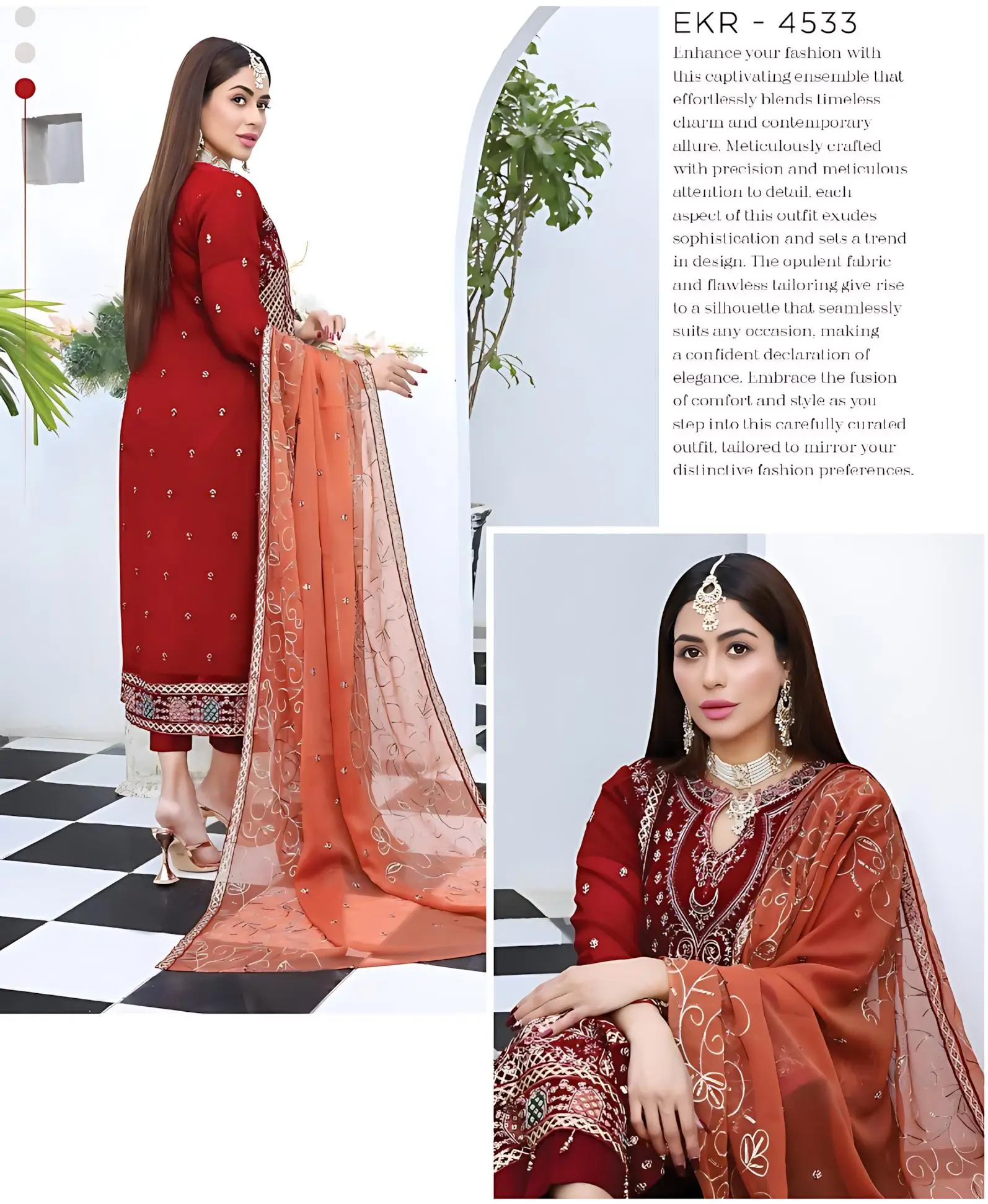Pakistani Bin Hameed Middhat Embroidered Unstitched Chiffon Three Piece - Tabasco 2