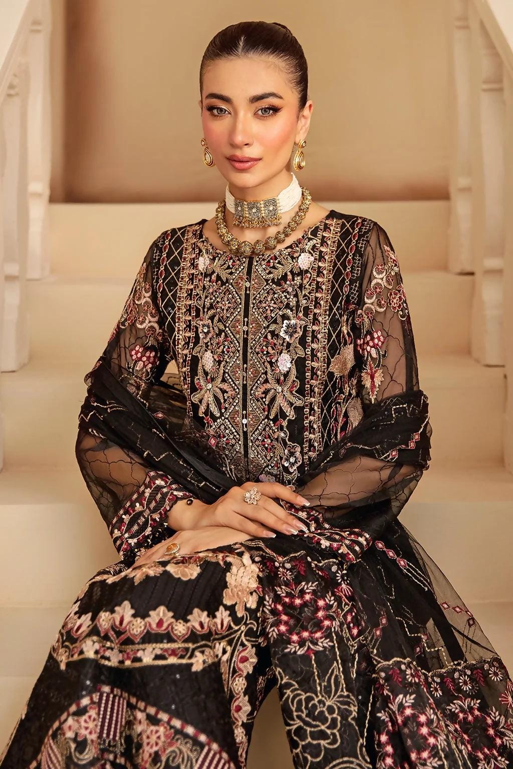 Pakistani Minhal by Ramsha Embroidered Organza Unstitched Three Piece 3