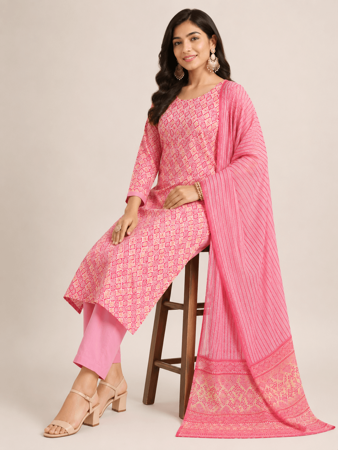 Winner Style Unstitched 3 Piece Printed Cotton Dress – Pink 2