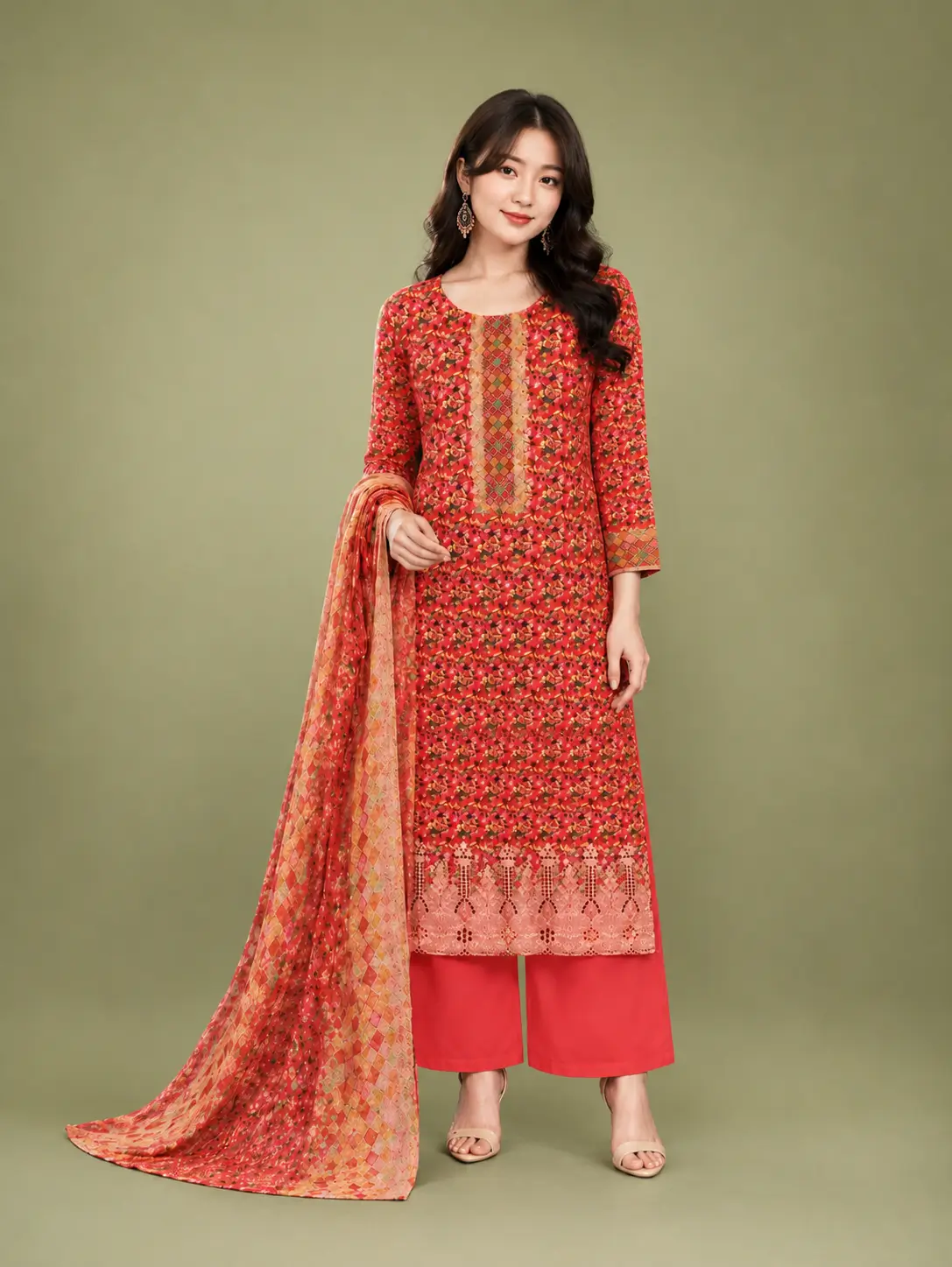 Premium Blue Floral Printed 3-Piece Unstitched Dress Set for Women 1