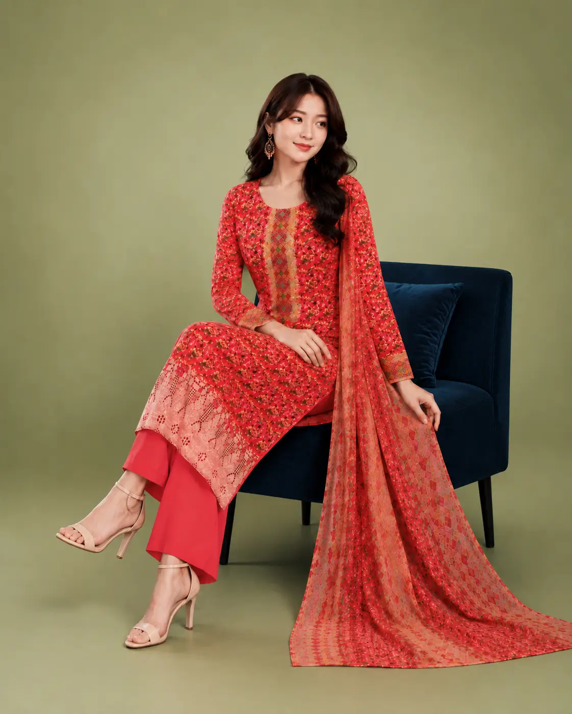 Premium Blue Floral Printed 3-Piece Unstitched Dress Set for Women 2