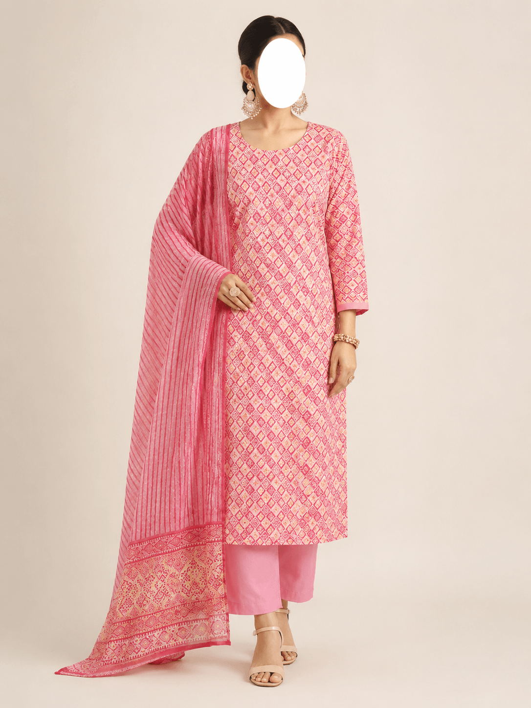 Winner Style Unstitched 3 Piece Printed Cotton Dress – Pink 3