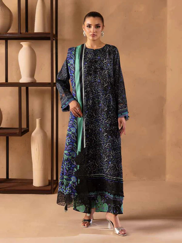 Pakistani NOA by Brenish Unstitched Three Piece - Black Ebony 1